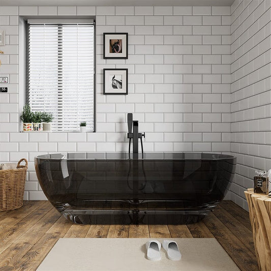 69'' Resin Oval Modern Art Transparent Freestanding Soaking Bathtub