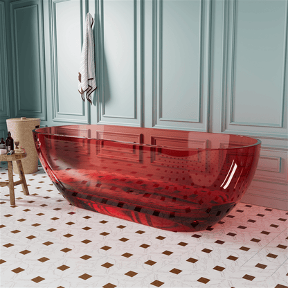 69'' Resin Oval Modern Art Transparent Freestanding Soaking Bathtub