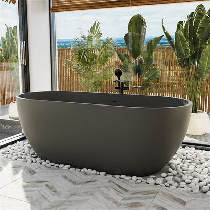 59'' Modern Bathtub Solid Surface Stone Resin Oval-shaped Freestanding Soaking Tub