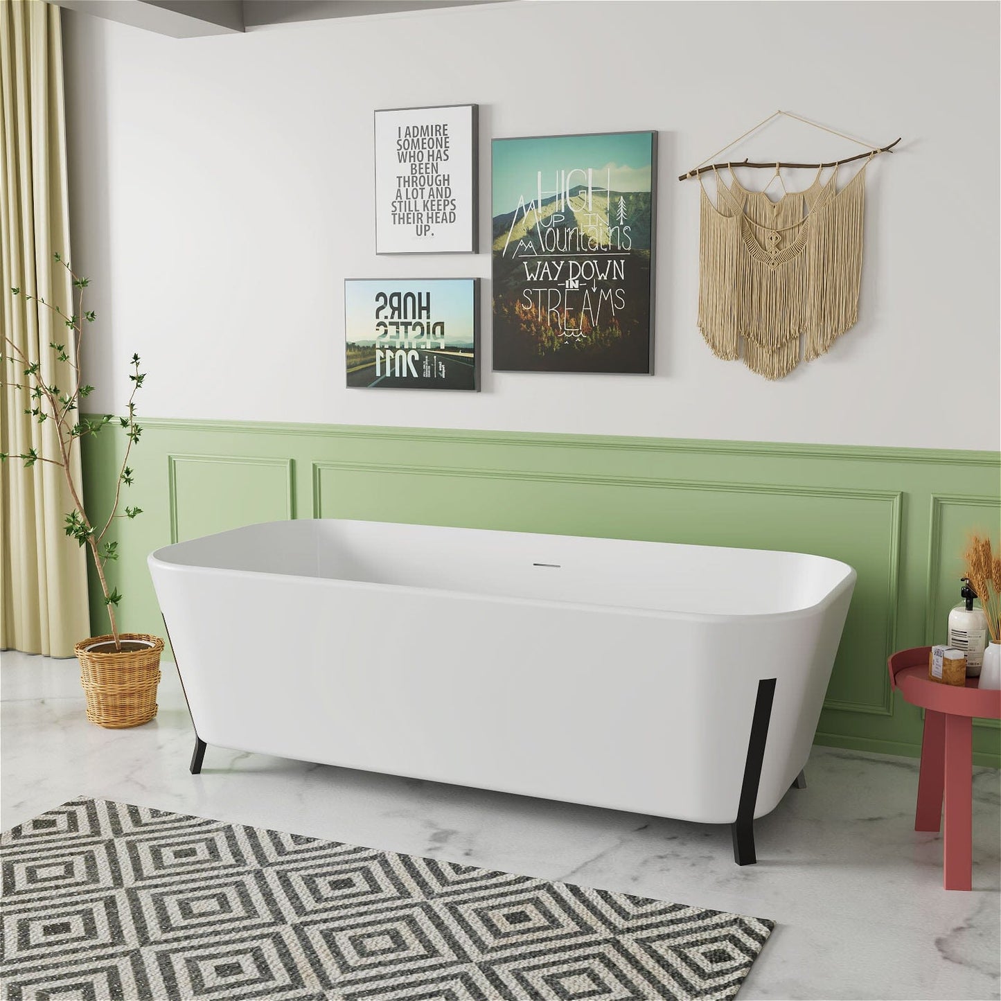 67'' Clawfoot Tub Solid Surface Stone Resin Freestanding Soaking Bathtub