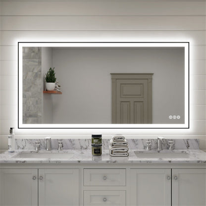 60"/72"/84" LED Bathroom Mirror with Black Frame, Anti-Fog, Shatter-Proof, Memory, 3 Colors