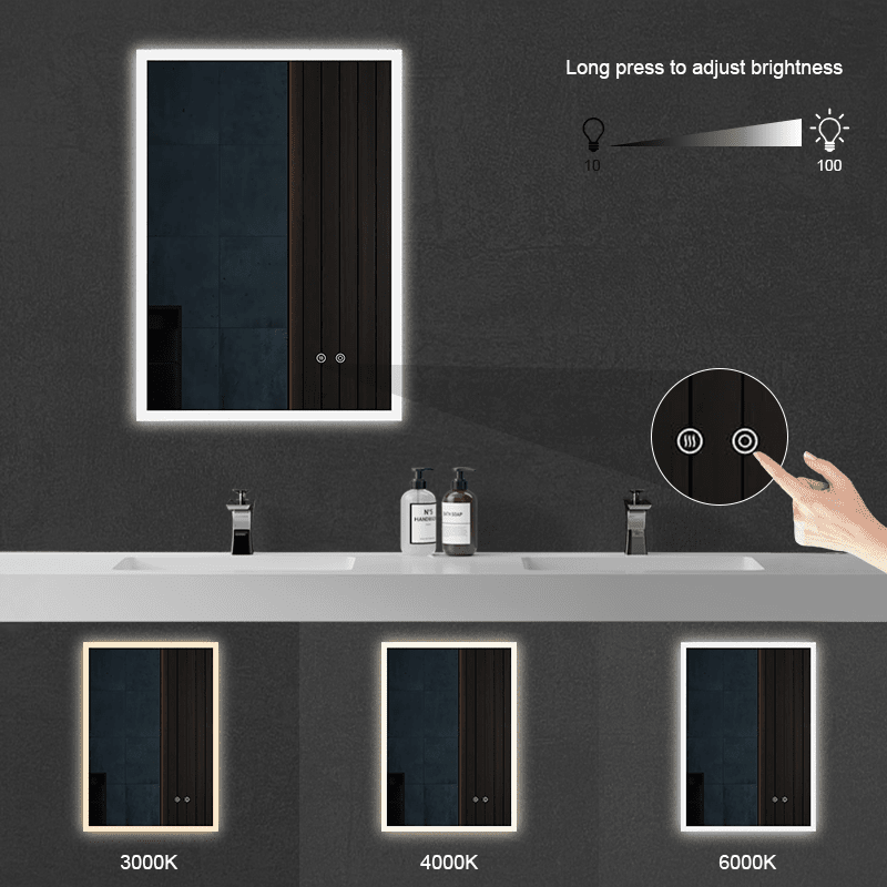 LED Light Bathroom Vanity Mirror Large Rectangular Frameless Anti Fog