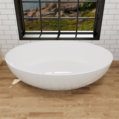 67'' Large Oval Tub Solid Surface Stone Resin Freestanding Soaking Bathtub