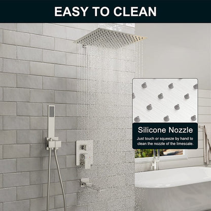 12" Square Shower Set with Hand Shower & Tub Spout Shower Combo Set