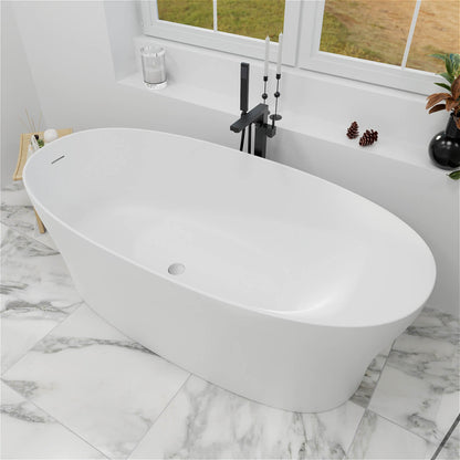 63"/67"/71'' Solid Surface Stone Resin Freestanding Soaking Bathtub Comfortable Backrest Design