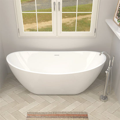 62'' Acrylic Double Slipper Freestanding Soaking Bathtub Glossy White