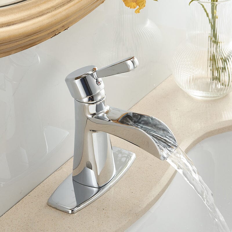 Waterfall Single Hole Single-Handle Low-Arc Bathroom Sink Faucet With Pop-up Drain Assembly