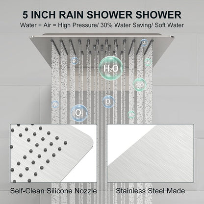 23'' Wall Mounted Waterfall Rain Shower System With 3 Body Sprays & Hand Shower