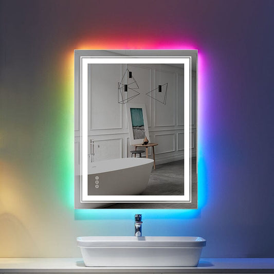 RGB LED Light Bathroom Vanity Mirror Rectangular Frameless Anti Fog