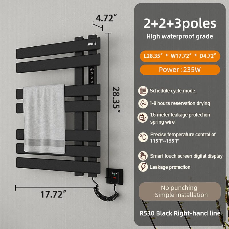 Electric Towel Warmer, Heated Towel Rack with Touch Panel, Timer & Adjustable Temperature, Flat 7 Bar Towel Warmer, Plug-in