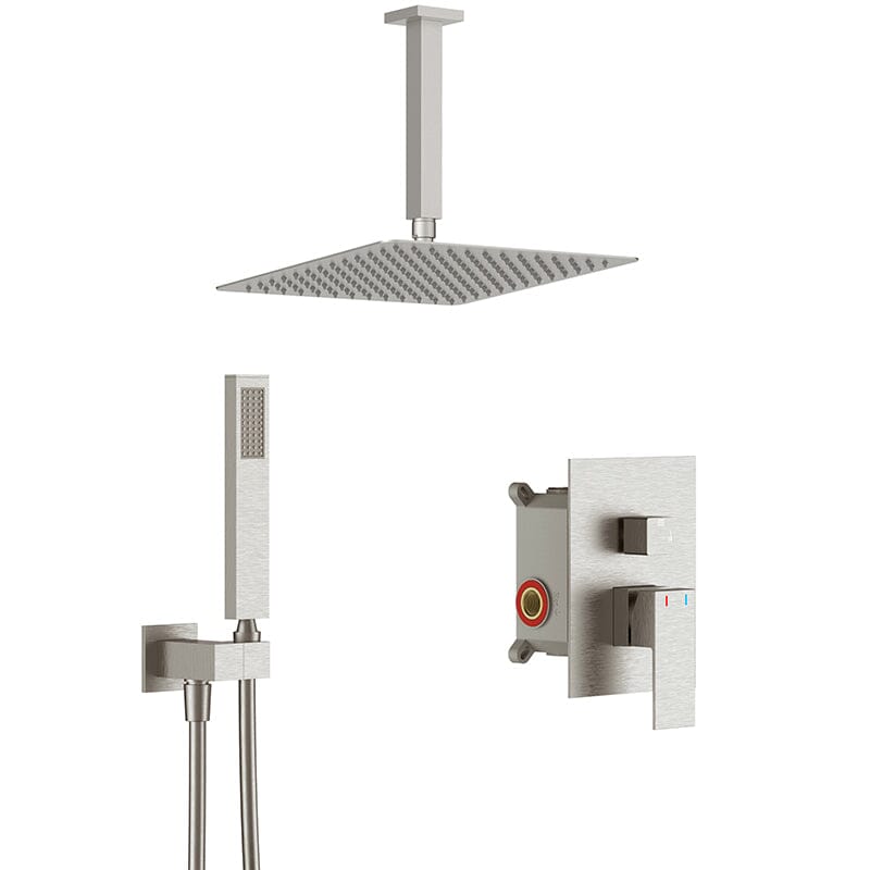 12" Ceiling Mounted Square Shower Systems with Head Shower & Hand Shower Combo Set