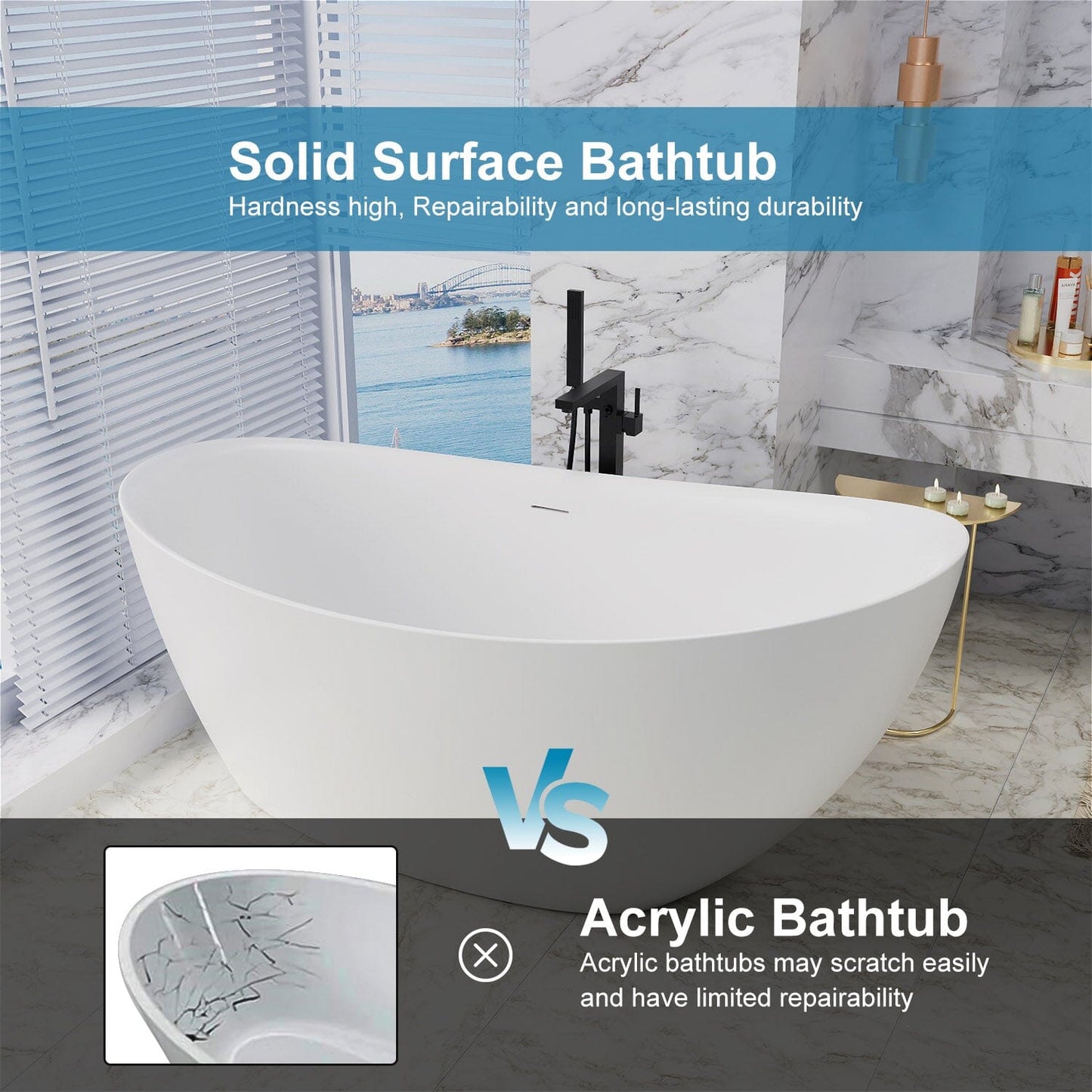 67'' Single Slipper Tub Solid Surface Stone Resin Freestanding Soaking Bathtub