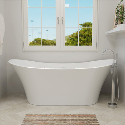 70'' Double Slipper Tub Solid Surface Stone Resin Freestanding Soaking Bathtub