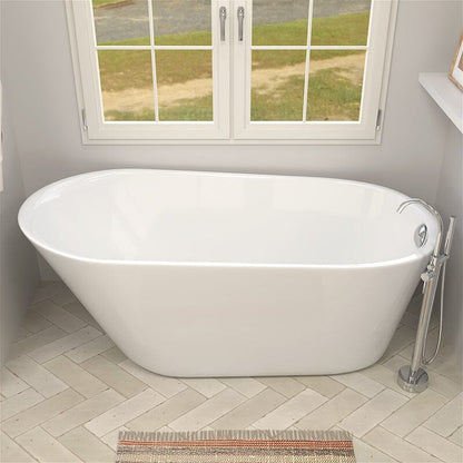 65" Acrylic Slipper Flatbottom Freestanding Soaking Bathtub in Glossy White