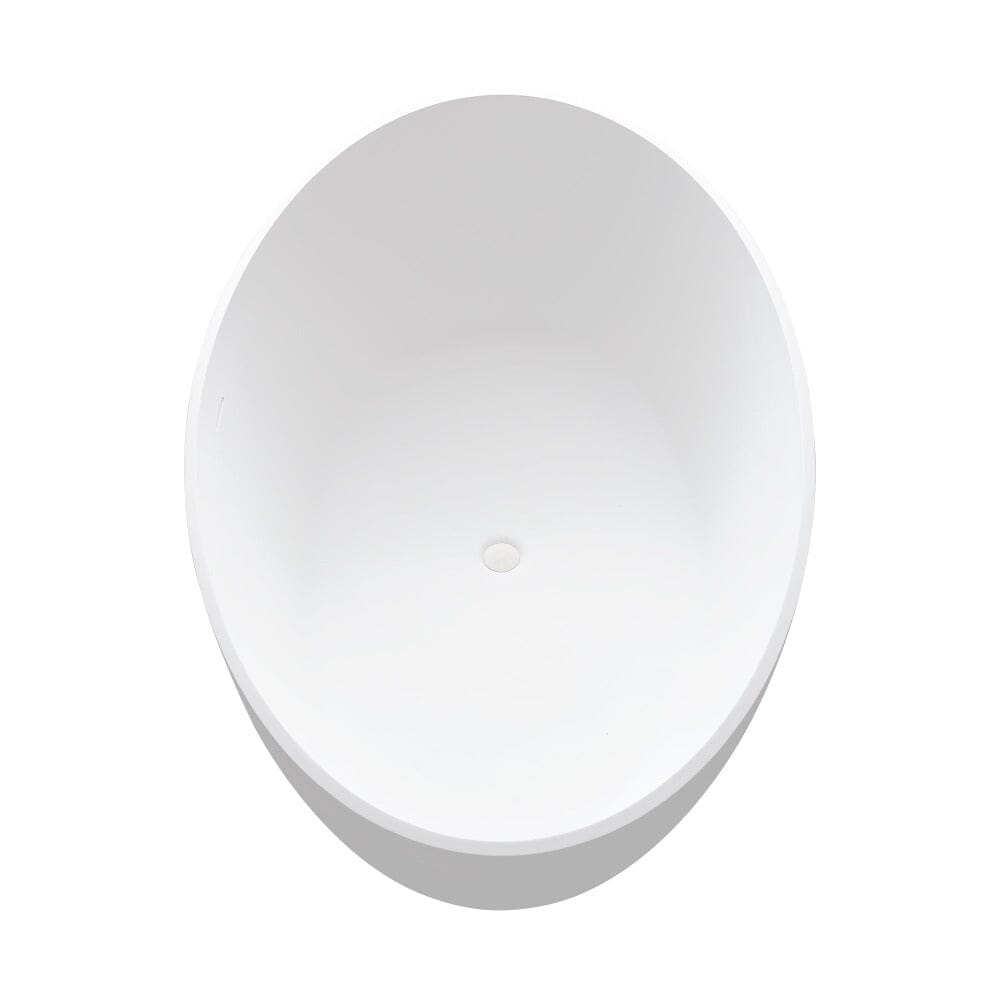 67'' Solid Surface Stone Resin Oval-shaped Matte White Freestanding Soaking Bathtub with Overflow