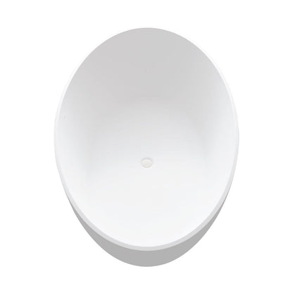 67'' Solid Surface Stone Resin Oval-shaped Matte White Freestanding Soaking Bathtub with Overflow