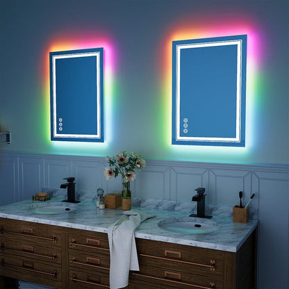 RGB LED Light Bathroom Vanity Mirror Small Rectangular Frameless Anti Fog