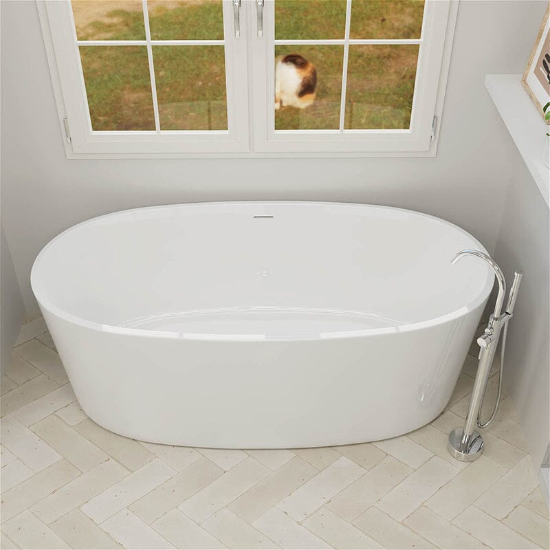 67" Acrylic Modern Bathtub Oval Shape Freestanding Soaking Tub