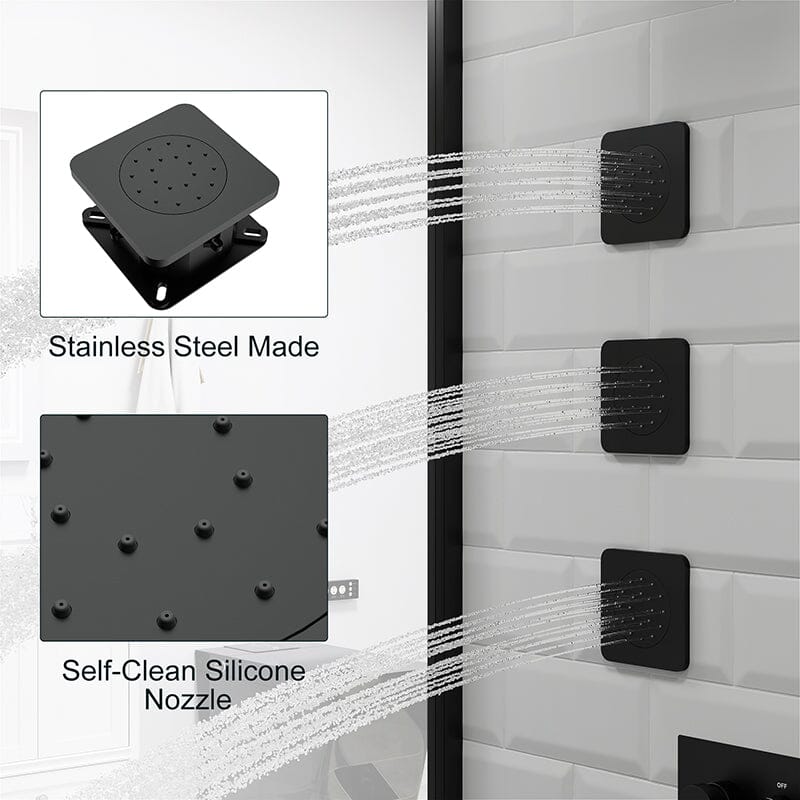 23'' Wall Mounted Waterfall Rain Shower System With 3 Body Sprays & Hand Shower