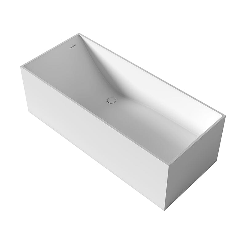 67'' Solid Surface Stone Resin Rectangular Freestanding Soaking Bathtub with Ergonomic Backrest