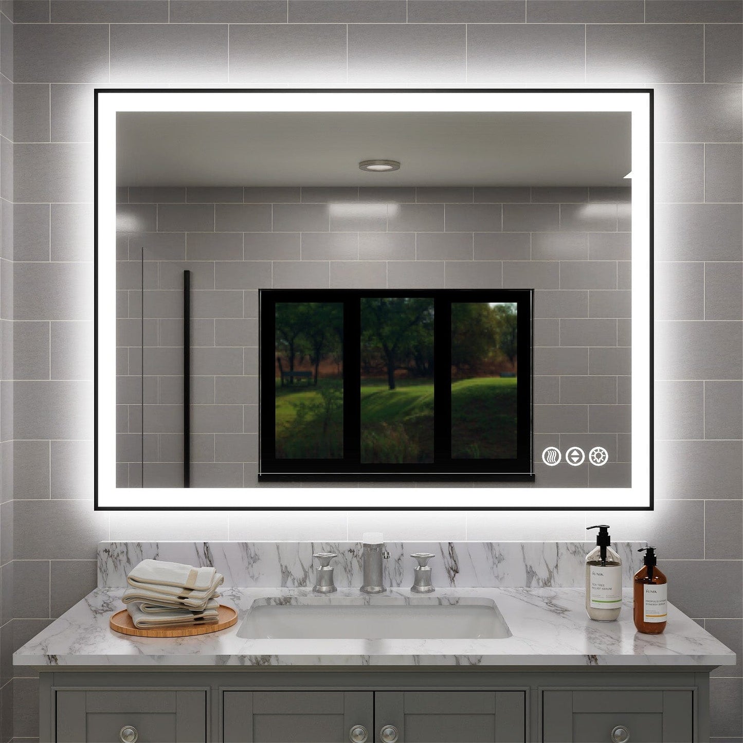 40"/48"/55" LED Bathroom Mirror with Black Frame, Anti-Fog, Shatter-Proof, Memory, 3 Colors