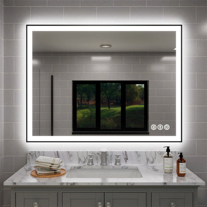 40"/48"/55" LED Bathroom Mirror with Black Frame, Anti-Fog, Shatter-Proof, Memory, 3 Colors