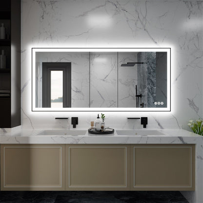 60"/72"/84" LED Bathroom Mirror with Black Frame, Anti-Fog, Shatter-Proof, Memory, 3 Colors