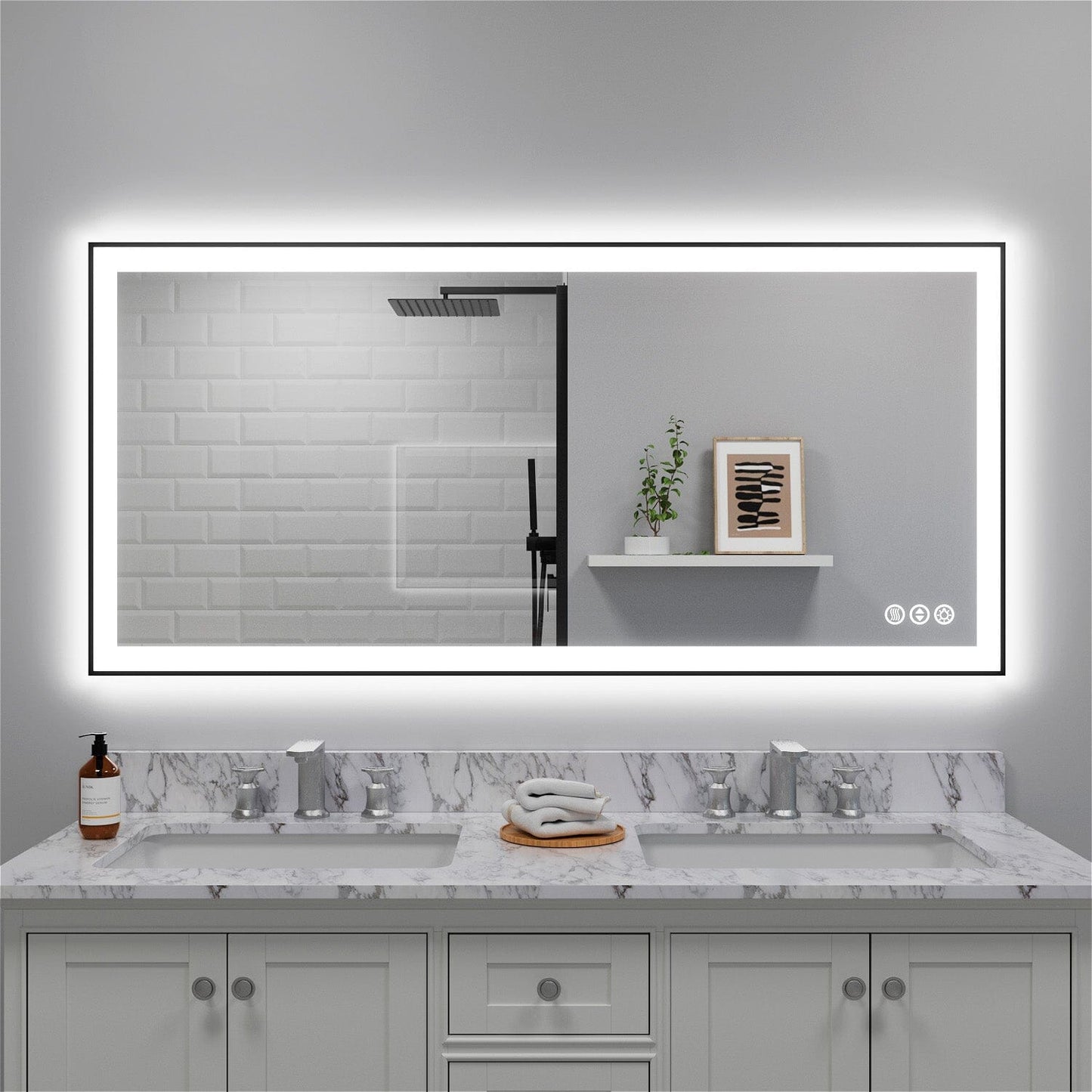 60"/72"/84" LED Bathroom Mirror with Black Frame, Anti-Fog, Shatter-Proof, Memory, 3 Colors