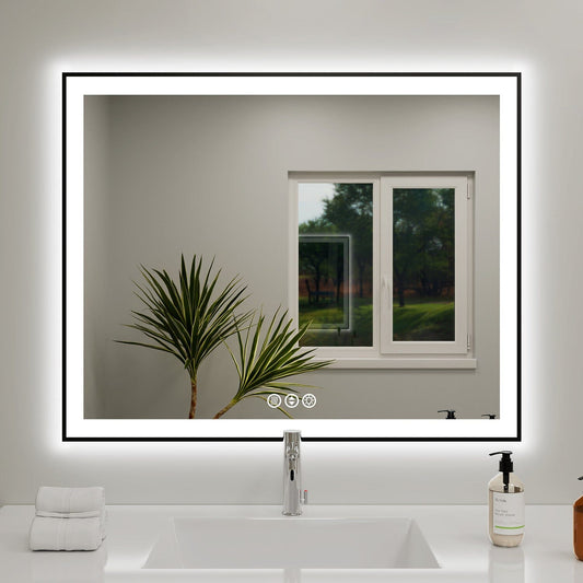 40"/48"/55" LED Bathroom Mirror with Black Frame, Anti-Fog, Shatter-Proof, Memory, 3 Colors