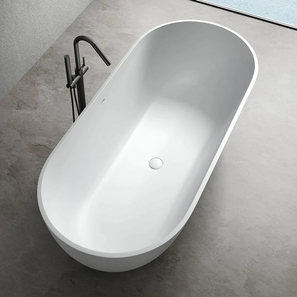 69'' Modern Bathtub Solid Surface Stone Resin Oval-shaped Freestanding Soaking Tub