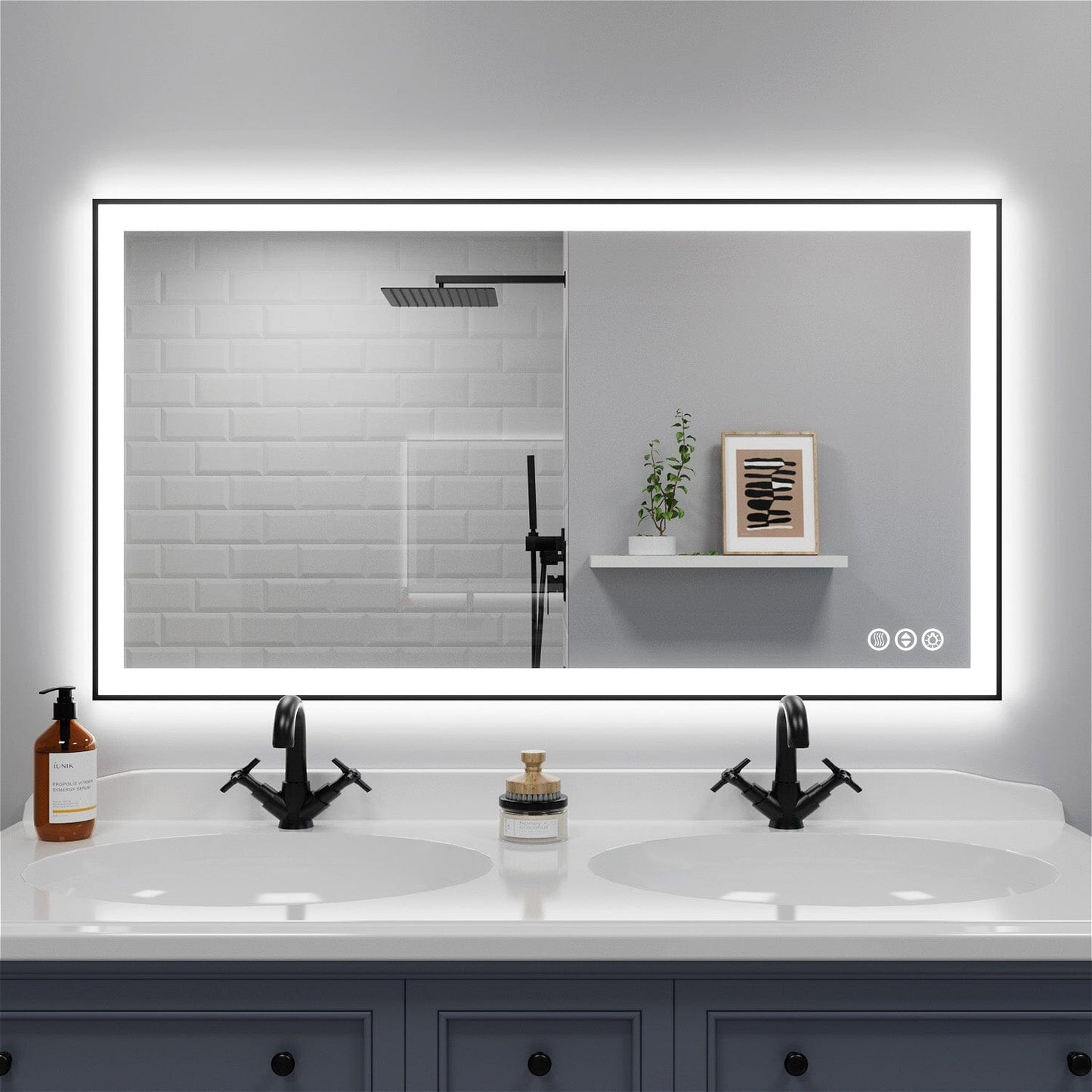 40"/48"/55" LED Bathroom Mirror with Black Frame, Anti-Fog, Shatter-Proof, Memory, 3 Colors