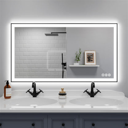 40"/48"/55" LED Bathroom Mirror with Black Frame, Anti-Fog, Shatter-Proof, Memory, 3 Colors