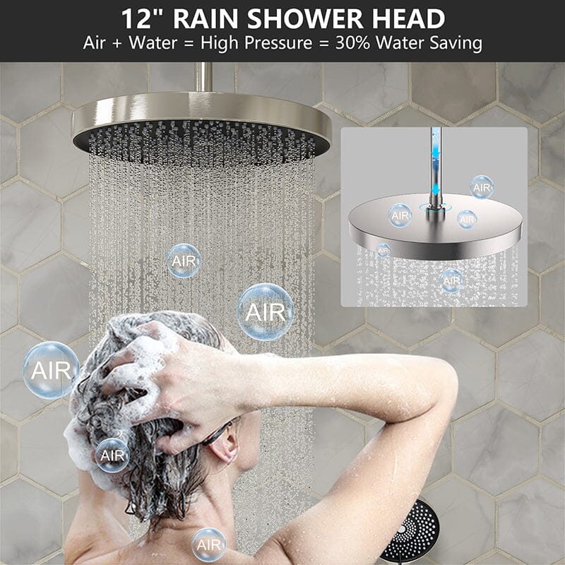 12" Ceiling Mount Round Shower Set with Head Shower & Hand Shower Combo Set