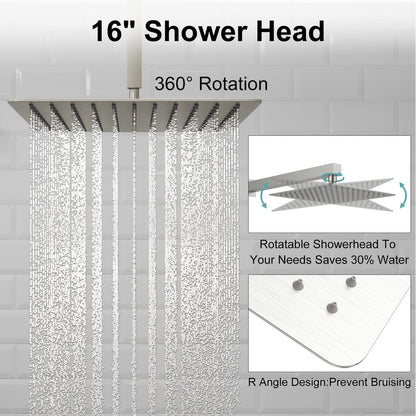 16" Ceiling Mount Square Shower Set with Head Shower & Hand Shower Combo Set