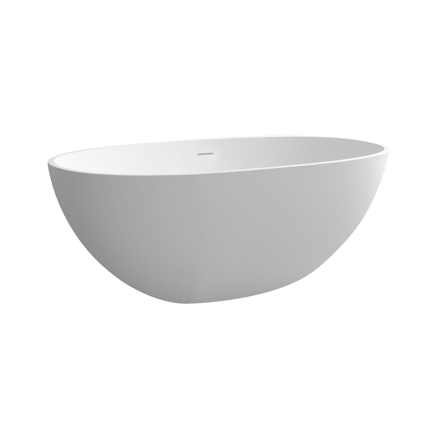 55'' Solid Surface Stone Resin Oval-shaped Freestanding Soaking Bathtub with Overflow