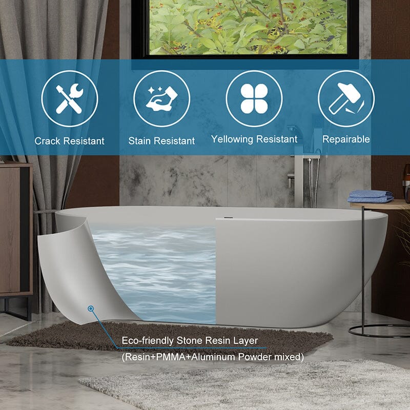 69'' Modern Bathtub Solid Surface Stone Resin Oval-shaped Freestanding Soaking Tub