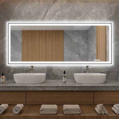 60"/72"/84" LED Bathroom Mirror with Black Frame, Anti-Fog, Shatter-Proof, Memory, 3 Colors