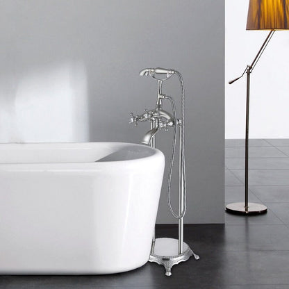 31'' Silver Retro Independent Freestanding Tub Filler Faucet with Hand Shower