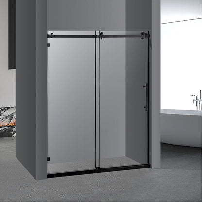 60'' x 76'' Frameless Tempered Glass Bathroom Shower Door, Matte Black