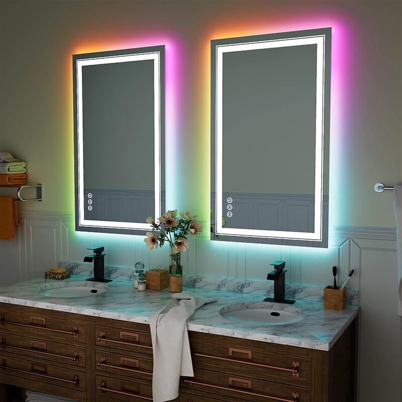 RGB LED Light Bathroom Vanity Mirror Small Rectangular Frameless Anti Fog