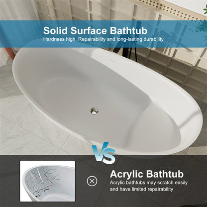 67'' Single Slipper Tub Solid Surface Stone Resin Freestanding Soaking Bathtub with Built-in Seat