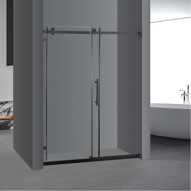 60'' x 76'' Frameless Tempered Glass Bathroom Shower Door, Square Track Large Rollers