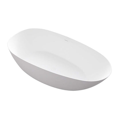 59'' Solid Surface Stone Resin Oval-shaped Matte White Freestanding Soaking Bathtub with Overflow