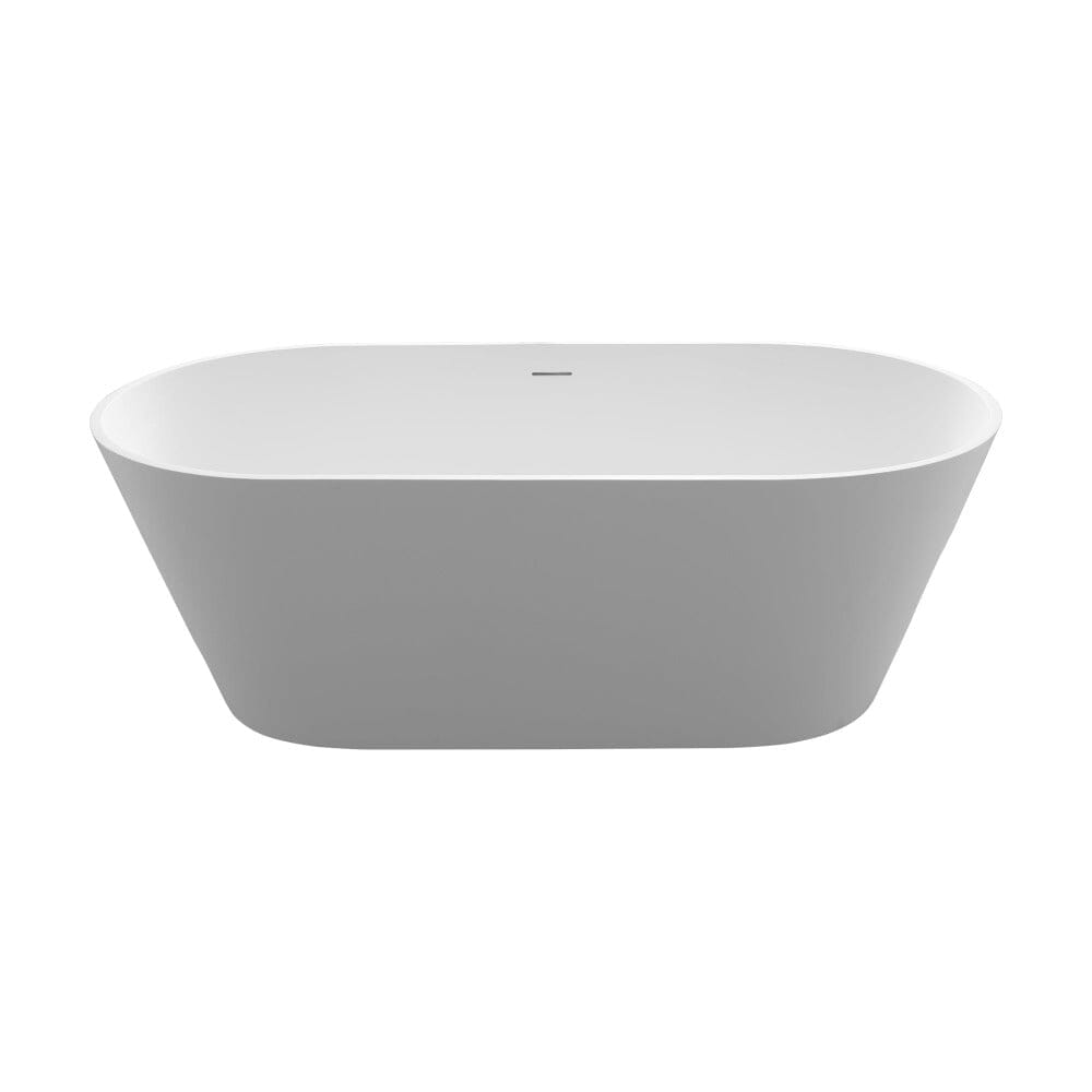 63'' Solid Surface Stone Resin Oval-shaped Matte White Freestanding Soaking Bathtub with Overflow