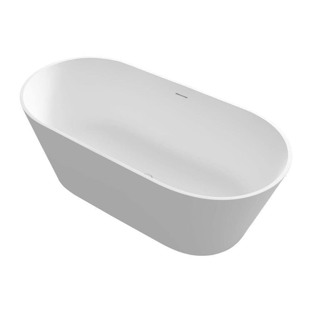 63'' Solid Surface Stone Resin Oval-shaped Matte White Freestanding Soaking Bathtub with Overflow