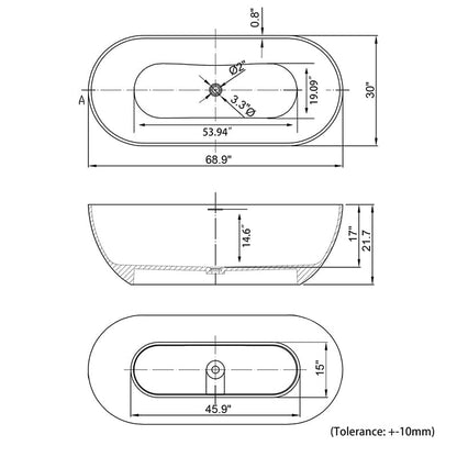 69'' Modern Bathtub Solid Surface Stone Resin Oval-shaped Freestanding Soaking Tub