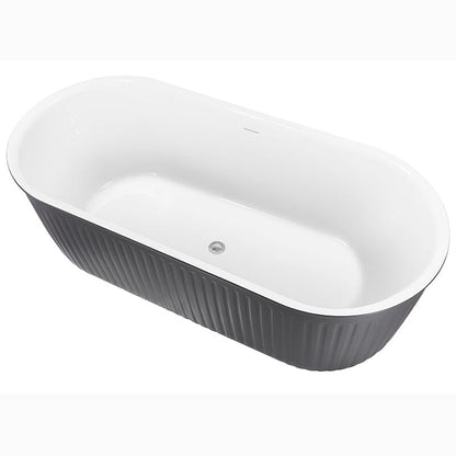 67'' Oval Acrylic Fluted Bathtub Double Ended Freestanding Soaking Tub