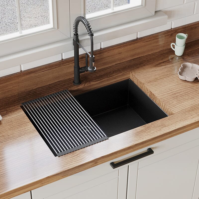 33" x 21" Undermount Kitchen Sink 16 Gauge Stainless Steel Single Bowl with Bottom Grid, Roll-up Rack, Drainer