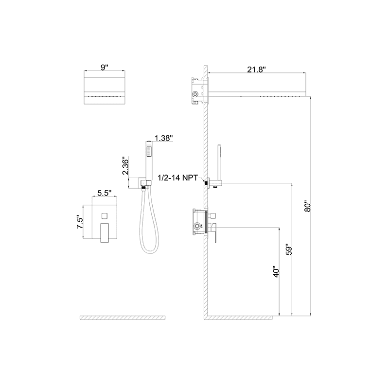 22'' Shower Set Dual Function Waterfall Rainfall Shower Head & Hand Shower