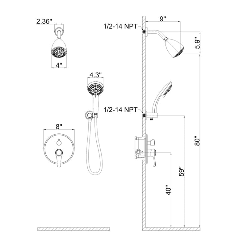 8 Spray Filtered Shower Head and Hand Shower for Small Bathroom